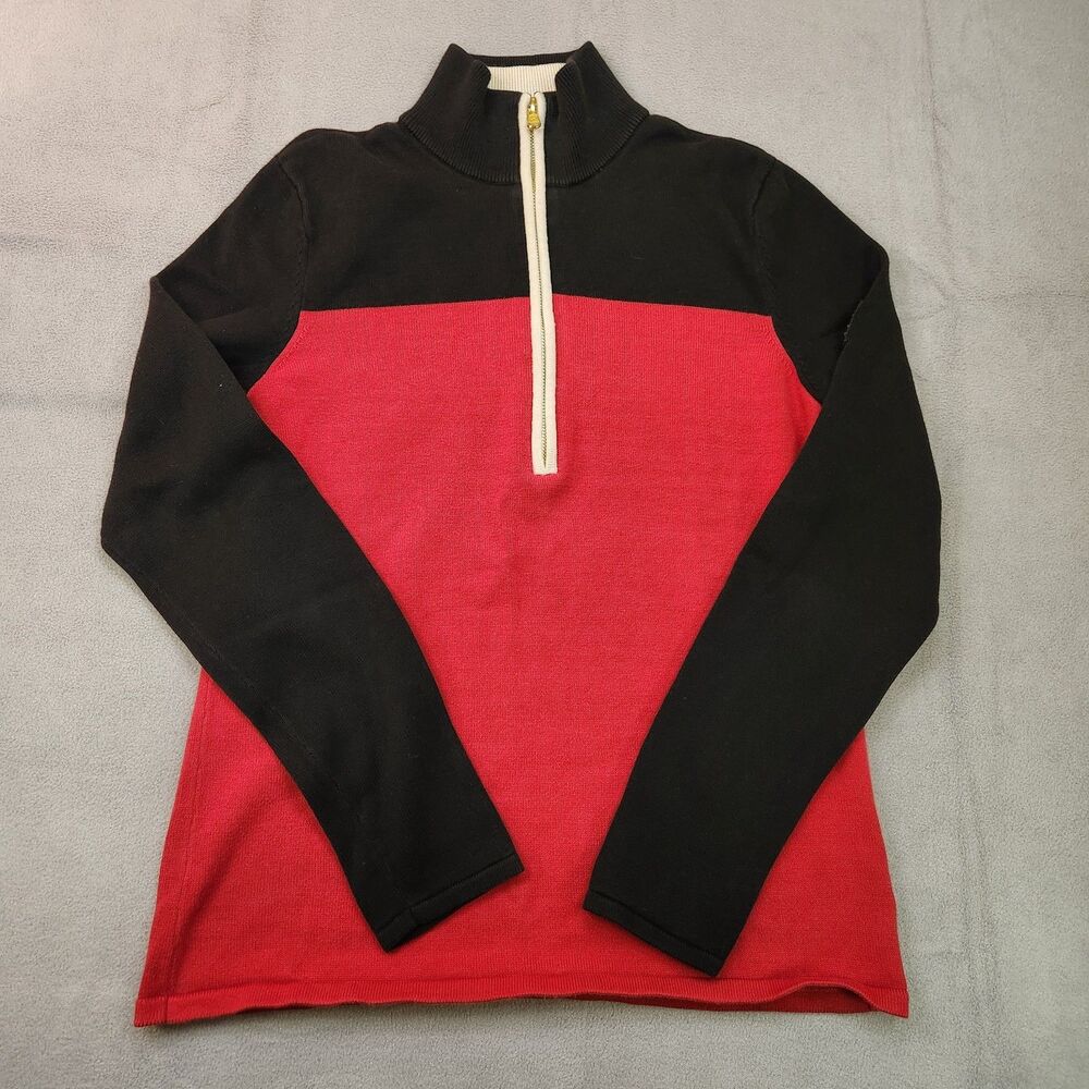 Lauren Ralph Lauren 1/2 Zip Sweater Women's XL Red‎ Black Pullover Mock Cotton